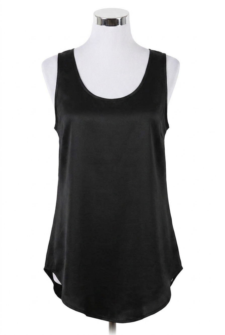 NEW PJ HARLOW jackie satin hi-low cami with side slits in black